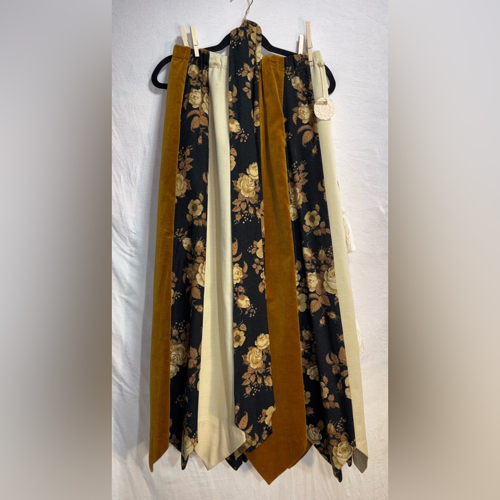 Handmade Boho Velvet Patchwork Maxi Skirt & Neck Tie Set Size Small/US 6